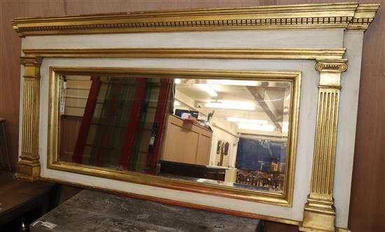 A painted parcel gilt overmantel mirror Length 190cm